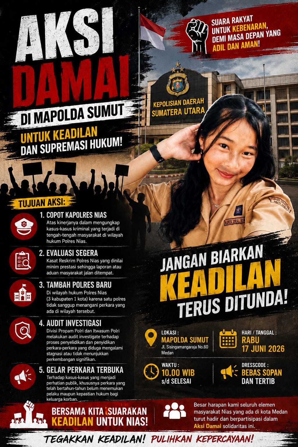 Gelar Aksi Solidaritas Jilid II di Mapolda Sumut, Minta Keadilan untuk Agnis Jance Zebua dan Reformasi Hukum di Nias
